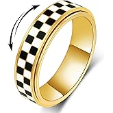 MHWTTY Checkered Fidget Ring for Anxiety Women Men, Black and White Pattern Stainless Steel Thumb Spinner Jewelry Anxiety Relief Items for Adults Gold Plated Silver Size 5-11