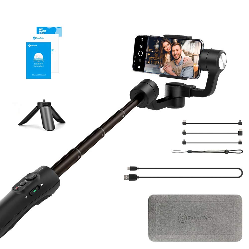 Feiyu Vimble 2S 3-Axis Handheld Gimbal Stabilizer,18cm Extension Pole,Filming Stable Video,for Smartphone ios and Android,Phone 11/ X/ XR/ Xs,Huawei P30,Direct Switch Horizontal & Vertical Shooting