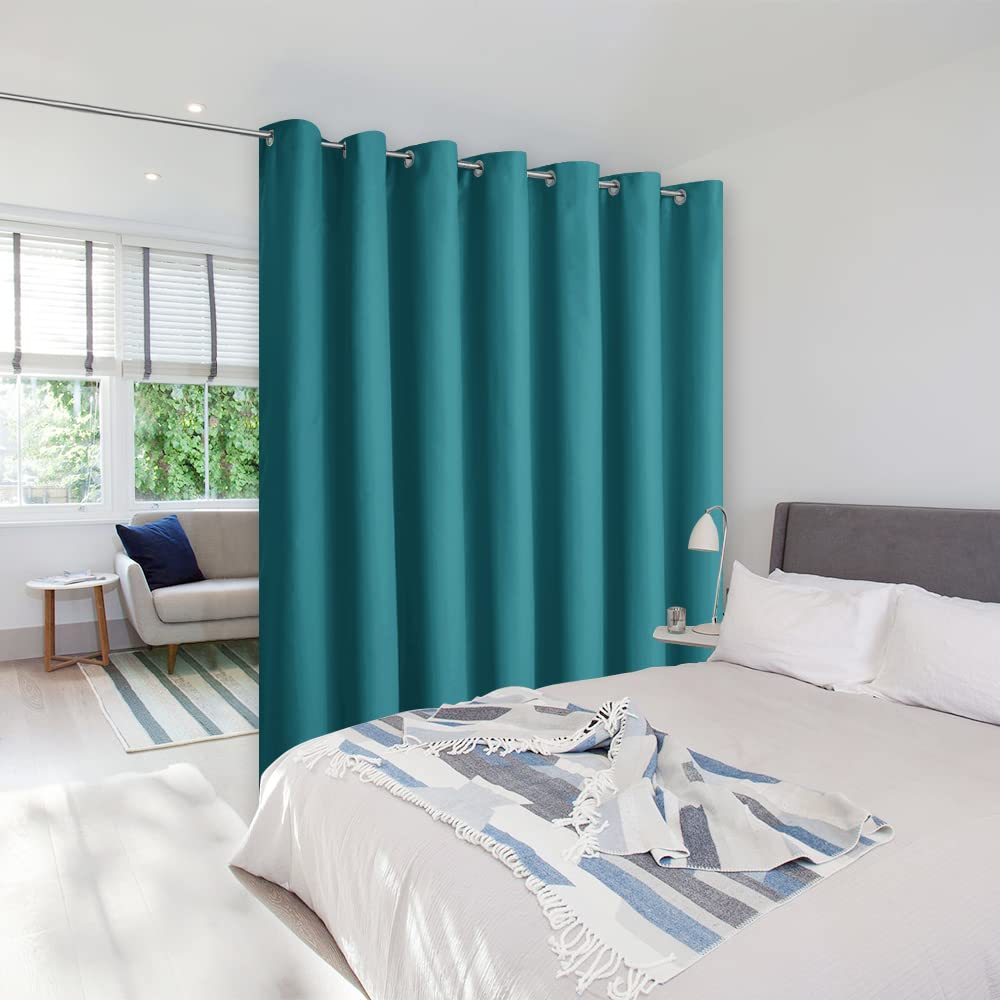 NICETOWN Room Divider Heavy Curtain Screen Partitions, Basement Hospital Medical Clinic Spa Lab Cubicle Divider Privacy Screen, Patio Door Curtain (Peacock Blue, 1 Panel, 8.3ft Wide x 11ft Long) Image