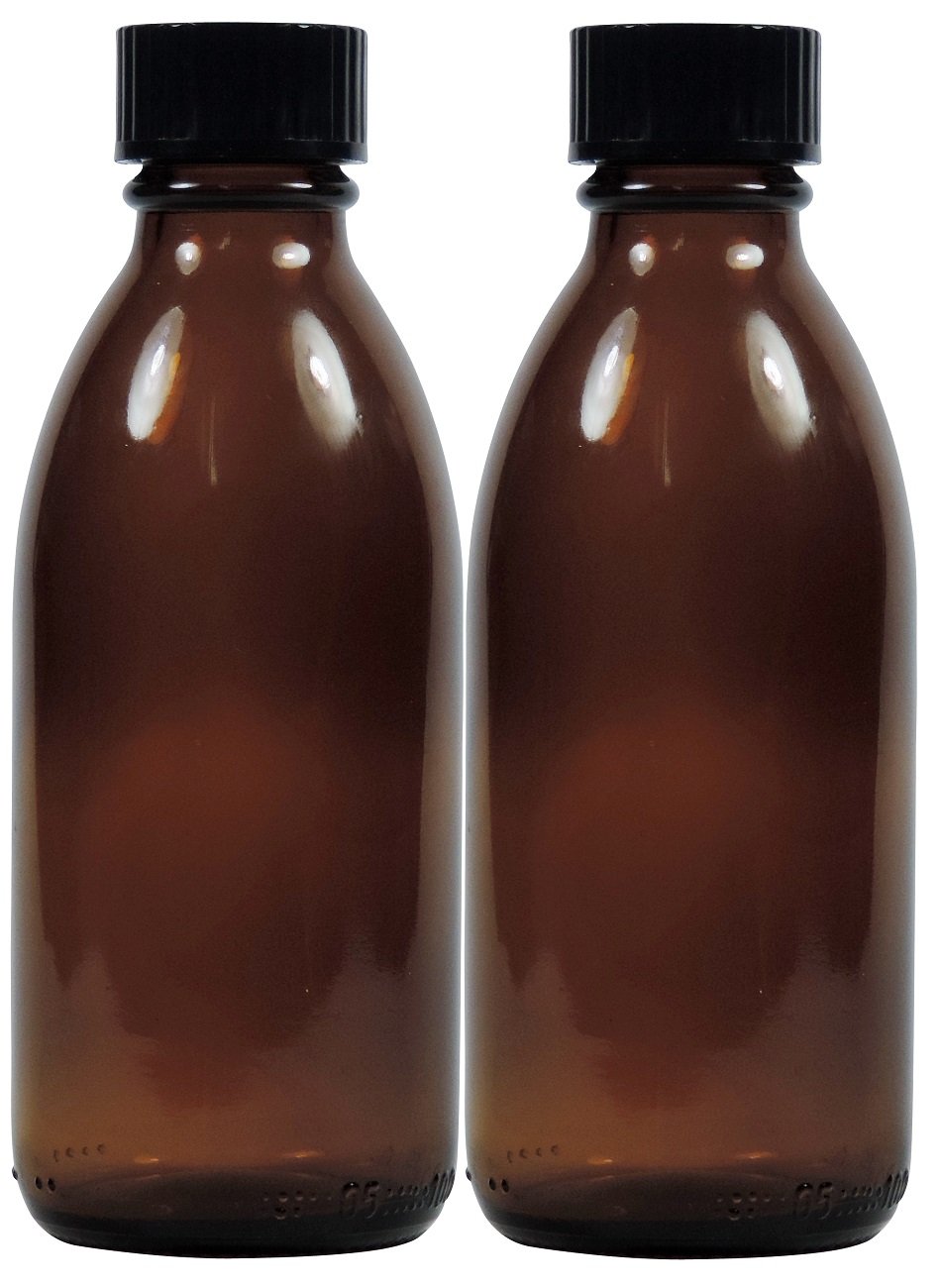 Viva Haushaltswaren apothecary bottle, brown glass medicine bottle, including a writable label, Glass, brown, 2 x 100ml