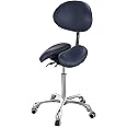 Master Massage Berkeley Split Seat Saddle Stool with Backrest with Two Tilting options, Royal Blue
