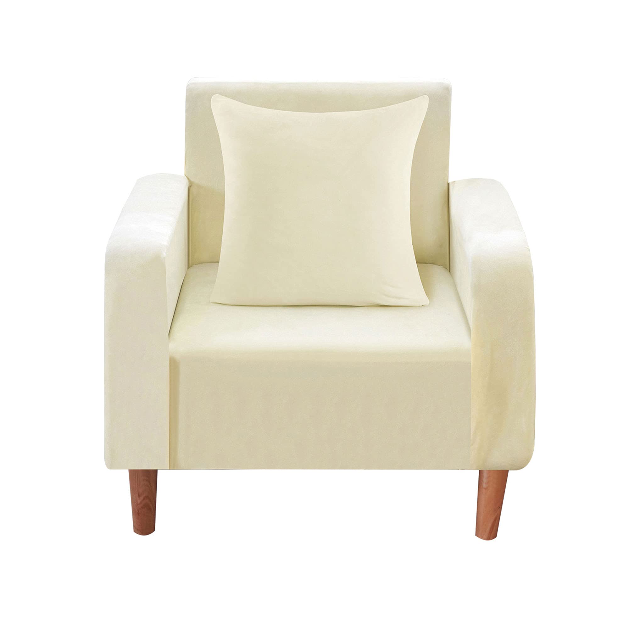 WedDecor Thick Velvet Sofa Cover 1 Seater Crushed Couch Slipcover, Super Stretch, Non-Slip Soft Plush Sofa Furniture Protector for Living Room, Machine Washable, Ivory, (90 x 140cm)