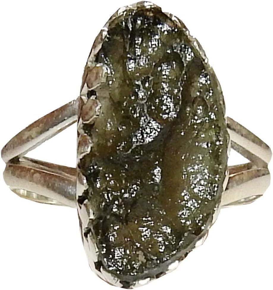 SunnyCrystals Genuine Moldavite Ring Sterling Silver High Vibration Spiritual Energy Size 8 MDR186