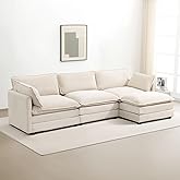 ROWHY 112'' Modular Sectional Cloud Couch with Movable Ottoman, 4 Seat Modern Corduroy Sofa, Deep Seat L Shaped Couch for Living Room Bedroom Apartment, Beige