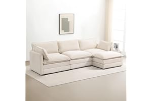 ROWHY Oversized Modular Sectional Sofa with Movable Ottoman, 112 Inch 4 Seat Modern Corduroy Sofa Set, Convertible L Shaped Couch for Living Room and Office, Beige
