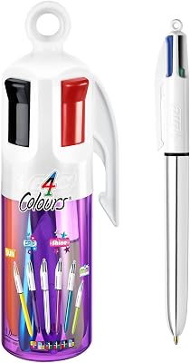 4 Couleurs - Stylo-Billes Rétractables - Pointe Moyenne (1 mm) – Coloris Assortis, Pot de 6 stylos