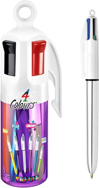 4 Couleurs - Stylo-Billes Rétractables - Pointe Moyenne (1 mm) – Coloris Assortis, Pot de 6 stylos