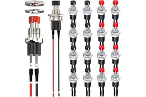 MKBKLLJY 18Pcs 7mm Mini Round Pushbutton Switches 1A 250V AC 2 Pins SPST ON Off Momentary Push Button Switch with Pre-soldered Wires for Car, Boat 2 Color(Red/Black)