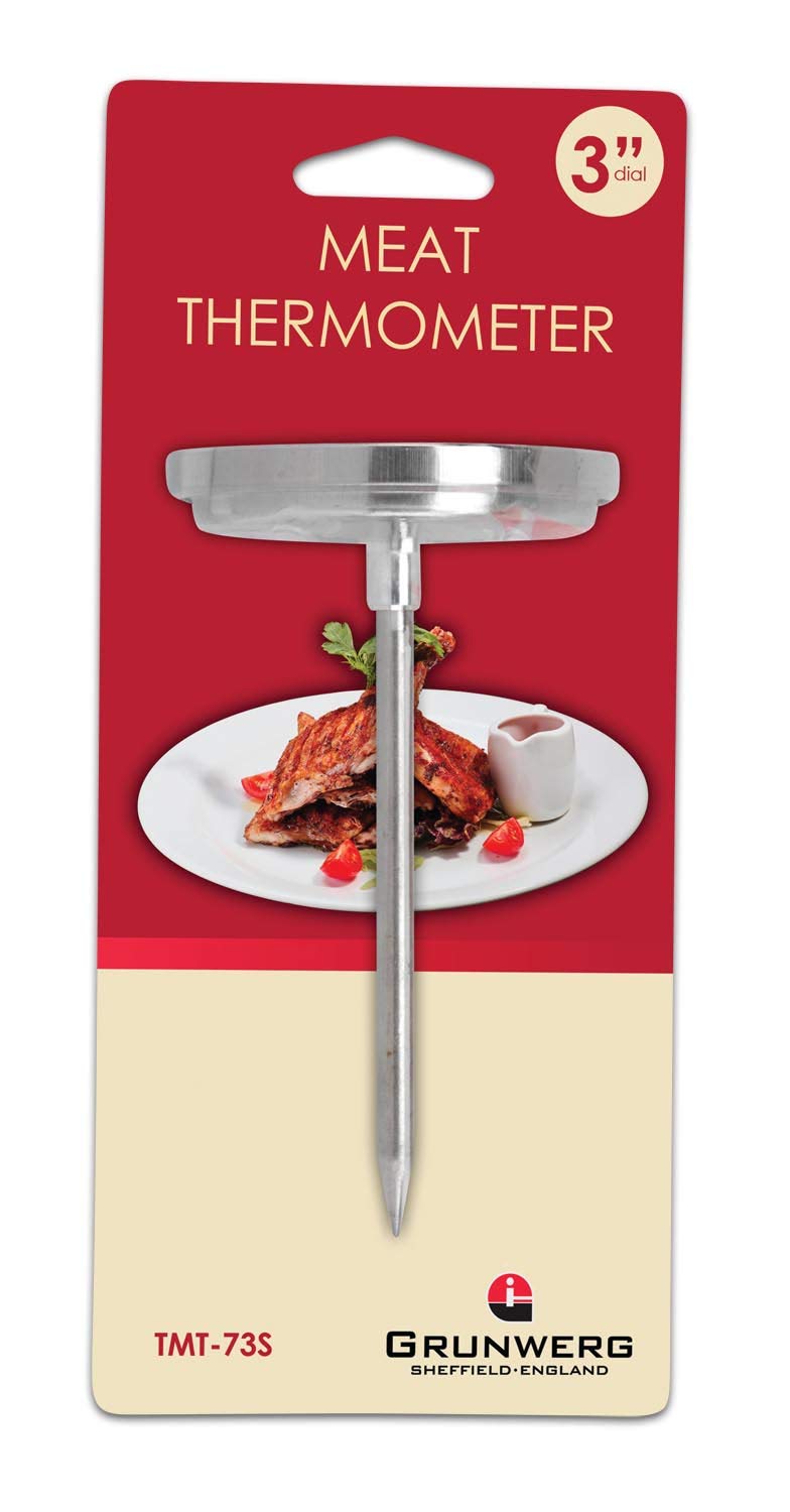 Grunwerg Stainless Steel Meat Thermometer, 3" Dial, silver