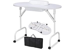 Yaheetech 37-inch Portable & Foldable Manicure Table Nail Desk Workstation with Large Drawer/Client Wrist Pad/Controllable Wheels/Carrying Case for Spa Beauty Salon White, 1 Count (Pack of 1)