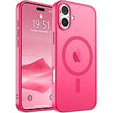 SUPFINE Magnetic for iPhone 16 Case (Compatible with MagSafe) (Military Grade Drop Protection) Slim Translucent Matte Shockproof with Anti-Fingerprint Phone Case,Hot Pink