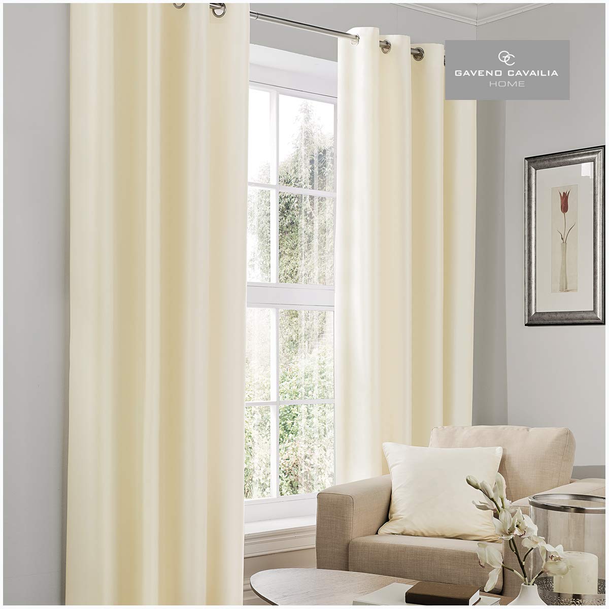 GC GAVENO CAVAILIA Faux Silk (Eyelet) Curtains, Cream, 90x90 Inch()