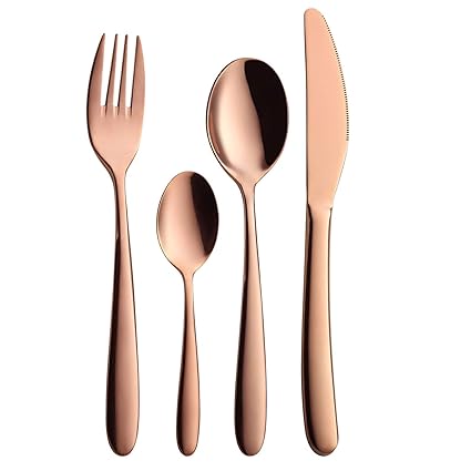 4 piezas de oro rosa cubiertos conjunto, AOOSY 18/10 de acero inoxidable cubiertos