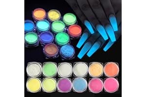 SUTOKAKA 12 Colors Glow in The Dark Powder, Luminous Pigment Powder Fluorescent Neon Phosphor Glitter Dust for Gel Polish Nail Art Decoration, Resin Craft