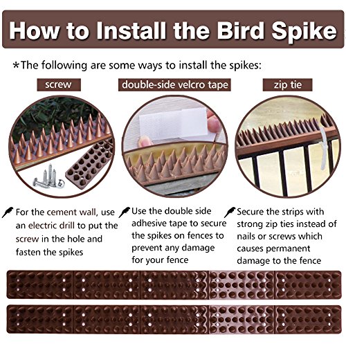 Bird Spikes for Pigeons Small Birds Critters - 16 Feet Bird Repellent Spikes Plastic Bird Deterrent Spikes Anti Bird Spikes Strips-Idea for Fences Walls Railings Sheds Roof(10 Strips)