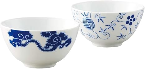Amazon Co Jp Noritake ノリタケ 飯碗 絵変り ペアセット 345cc 雲母唐長 新日本食器 電子レンジ対応 食洗器対応 2個 ブルー ファインポーセレン Kp910 N 1367l ホーム キッチン