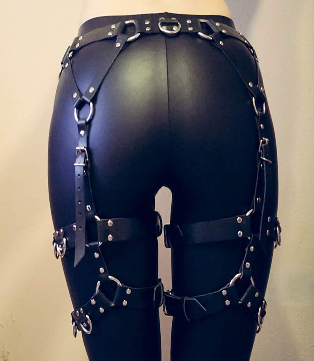 Women's Leather Body Harness Strappy Lingerie Punk Garter Adjustable Clothing Waist Leg Cincher Cage Belt(Black04) - Image 3