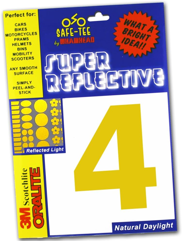 Safe-Tee Reflective High Visibility Self Adhesive Wheelie Bin Number Sticker For Dustbin Recycling Bin Garage Door Shop Office Cafe Hotel (4, Yellow)