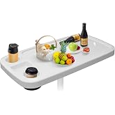 HWHongRV Removable Boat Table, 34X18 inch Rectangular Pontoon Boat Table Marine RV Table Top, Large Top with Built-in Cup Holders Phone Holder ABS Waterproof and Anti-Aging