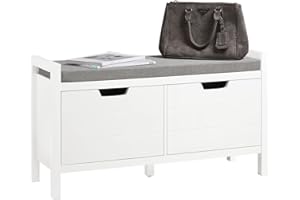 SOBUY Haotian FSR63-W, White Shoe Bench Shoe Rack Shoe Cabinet Hallway Storage Bench with Seat Cushion