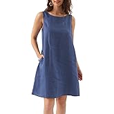 Amazhiyu Women's Linen Sleeveless Shift Dress with Pockets Crew Neck Casual Tank Dress