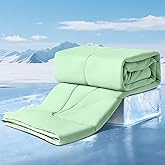 Elegear Cooling Comforter Queen Absorbs Body Heat to Keep Cool, Cooling Blanket for Hot Sleepers Japanese Arc-Chill 3.0 Cool Tech Fabric Summer Comforter Hypo-Allergenic Cooling Quilt - Green/Beige