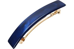 Navy Blue Hair Barrette for Thin Hair, Classic Rectangle French Barrette for Women, Lightweight and Comfortable, Strong Hold, Nacro Ocean | France Luxe