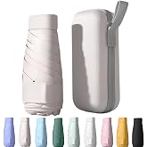 Mustarpicking Mini Travel Sun Umbrella for Purse, UPF 50+ with Case | 7.1 in folded, 35.4 in canopy, manual lift, black UV-blocking interior, compact for purses, travel, sun and light rain