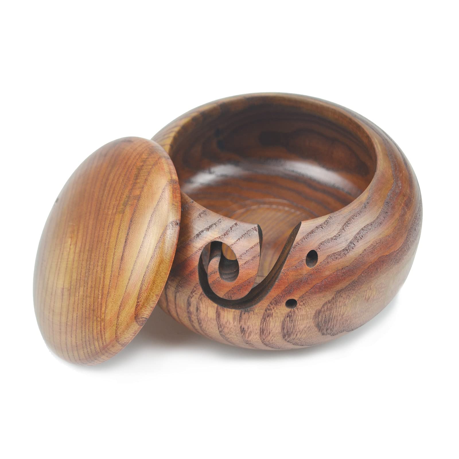 CHSEEO 6.3 Inches Rosewood Yarn Storage Bowl Wool Bowl with Lid and Elegant Design Knitting Bowls Crochet Holder Yarn and Thread Holder Knitting & Crochet Accessories #3