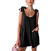 Leyoutx Women's Casual Tie Knot Wide Leg Rompers Sleeveless Boho Short Jumpsuits Overall Pants