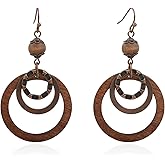 Handmade Boho Wooden Geometric Dangling Earrings for Women