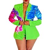 Inroserm Women 2 Piece Blazer Short Sets V Neck Floral Business Suit | Cute Open Front Blazer Vacation Brunch Wedding Guest Outfit Comfortable Fit