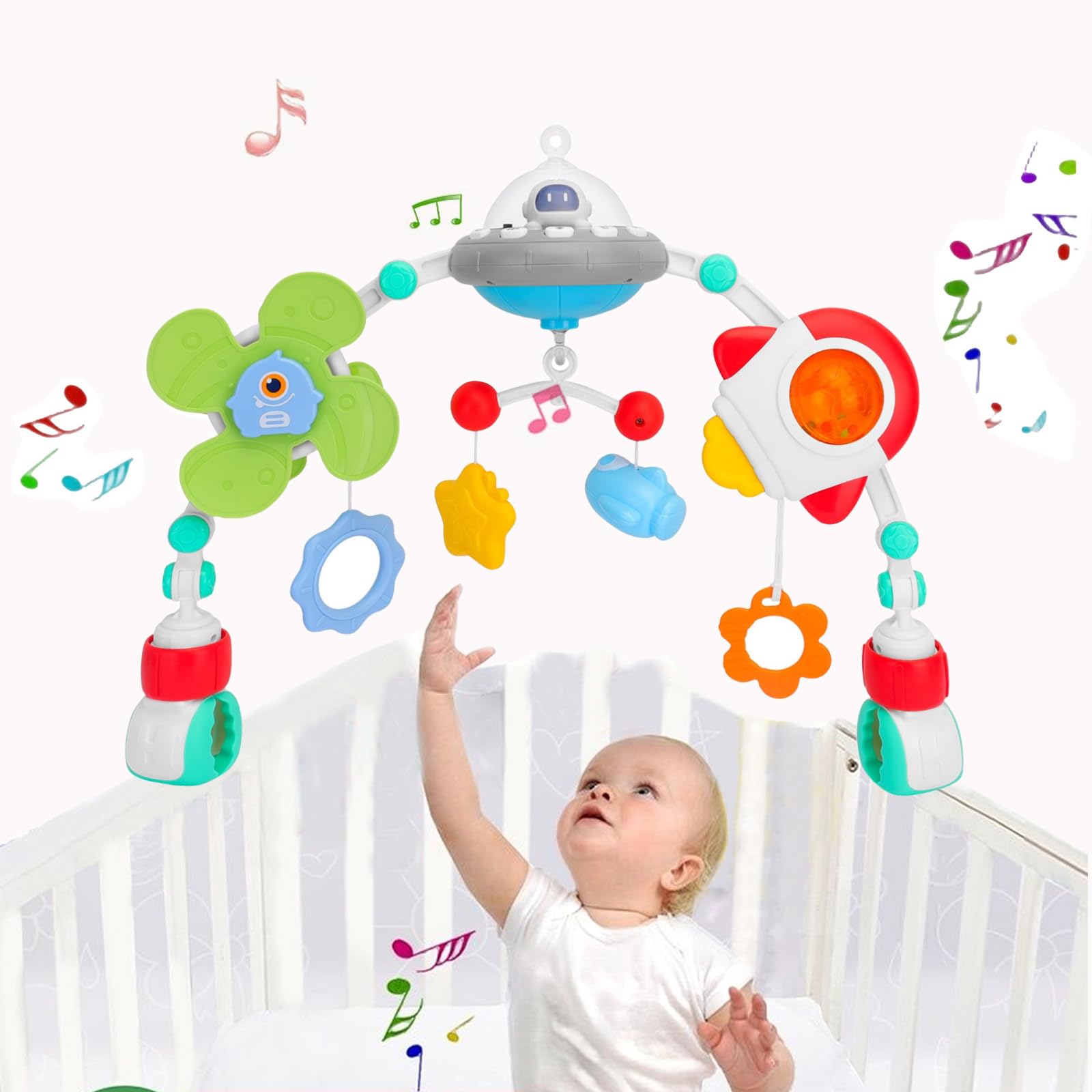 Photo 1 of Pau1Hami1ton Baby Stroller Arch Toys, Car Seat Toys,Bouncer Toy Bar/Mobile for Bassinet,Adjustable Baby Hanging Toys Fit for Crib Bed,Stroller.S-19(Spacecraft)