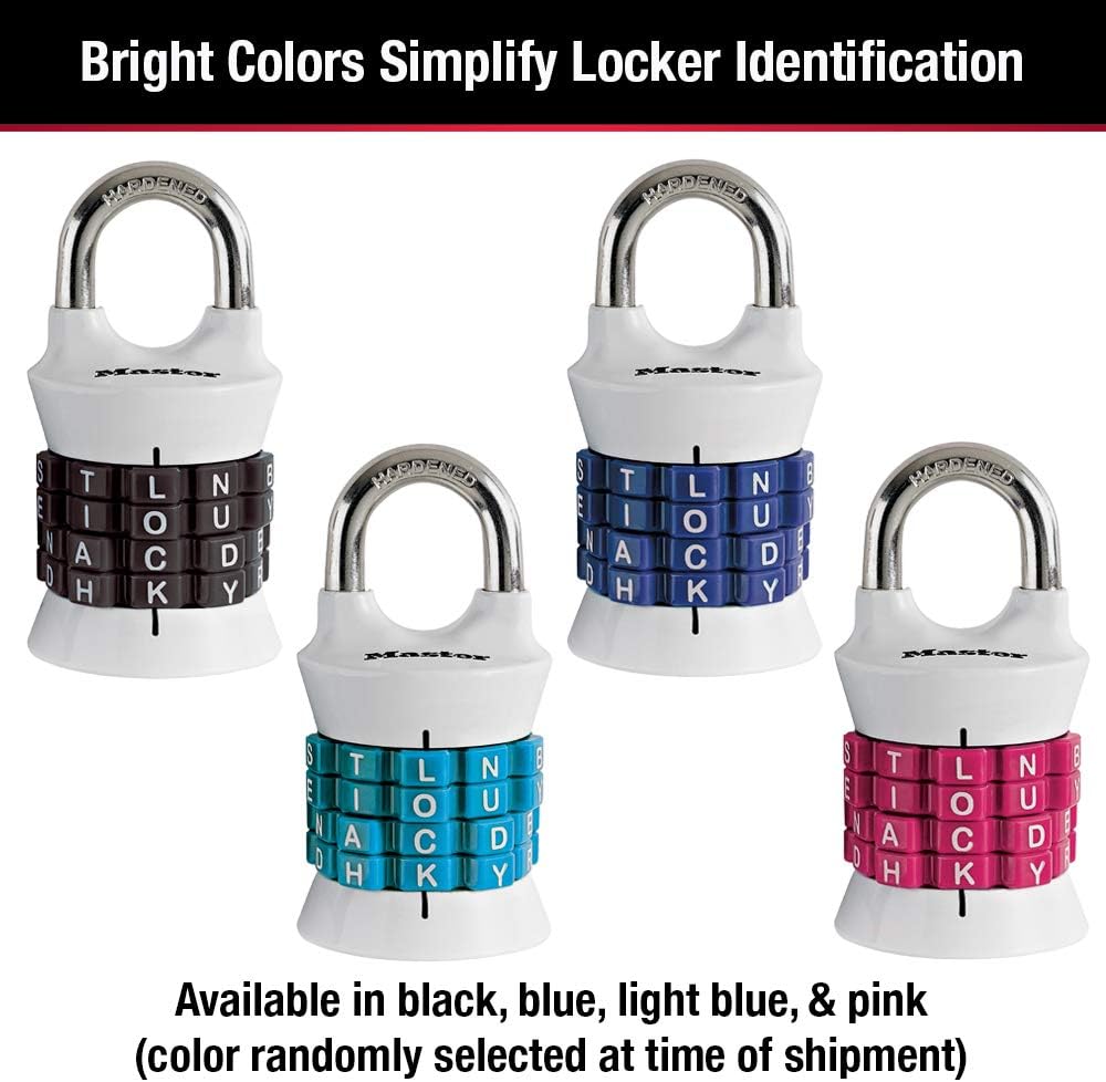 Master Lock 1535DWD Locker Lock Set Your Own Word Combination Padlock, 1 Pack, Assorted Colors - Door Lock Replacement Parts - 