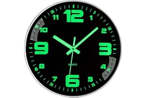12Inch Luminous Wall Clock, Night Light, Battery-Operated, Silent, Non-Ticking, Glow in The Dark, for Bedroom, Living Room, H