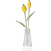 Crystal Tulips Flower Figurine with Vase Crystal Yellow Tulips Decor Glass Tulips with Stems Ornament Tulips Gifts for Women on Anniversary Birthday Wedding Christmas Mothers Day Valentine
