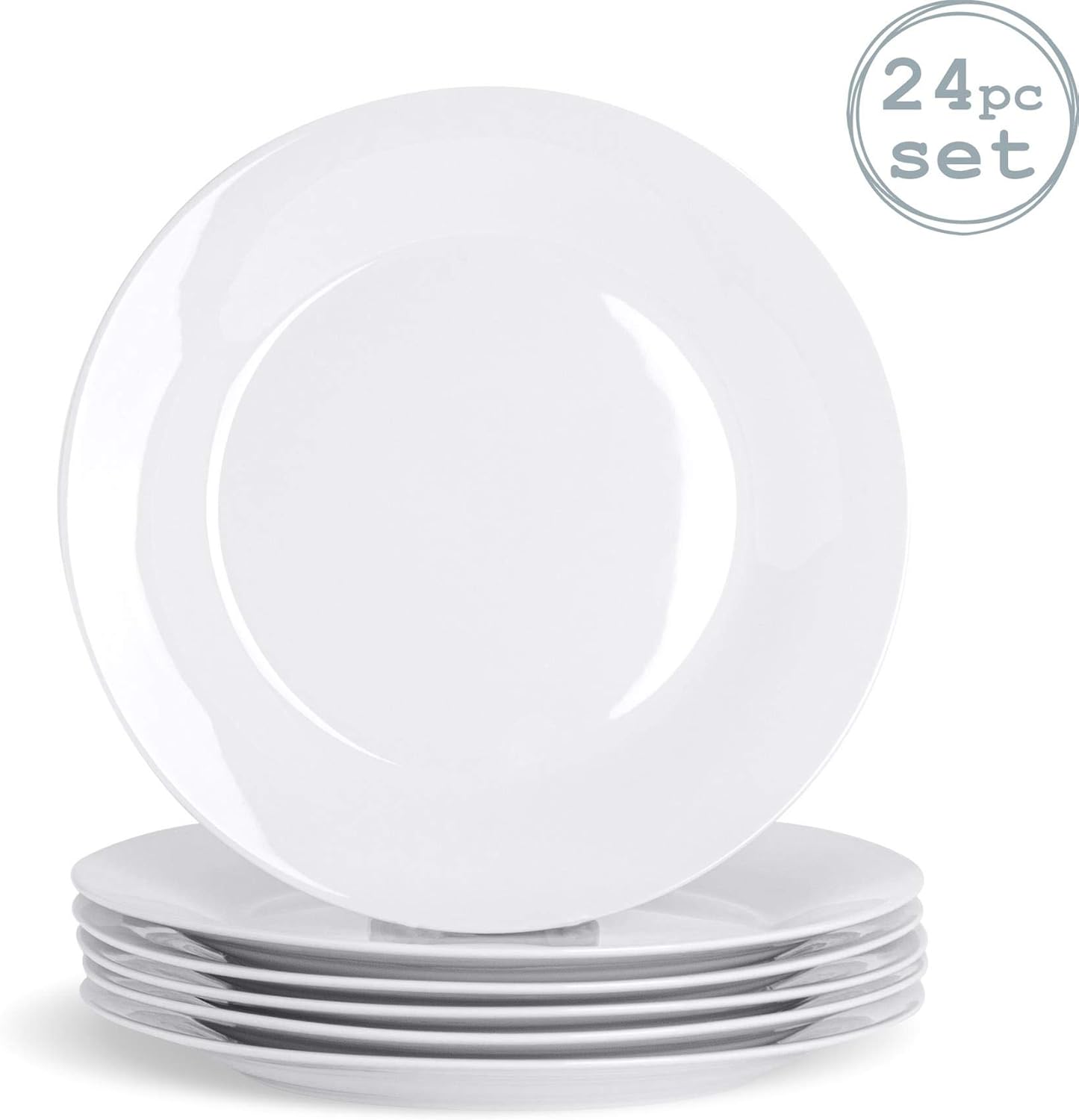 Argon Tableware White Wide Rimmed Dinner Plates 27cm Set of 24