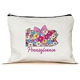 PinPop56 Floral Coquette State Pennsylvania Makeup Bag - Retro Floral State Travel Zippered Makeup Bag Gift For Women - Friends - Pennsylvania Lovers On Birthday - Mothers Day - Holiday