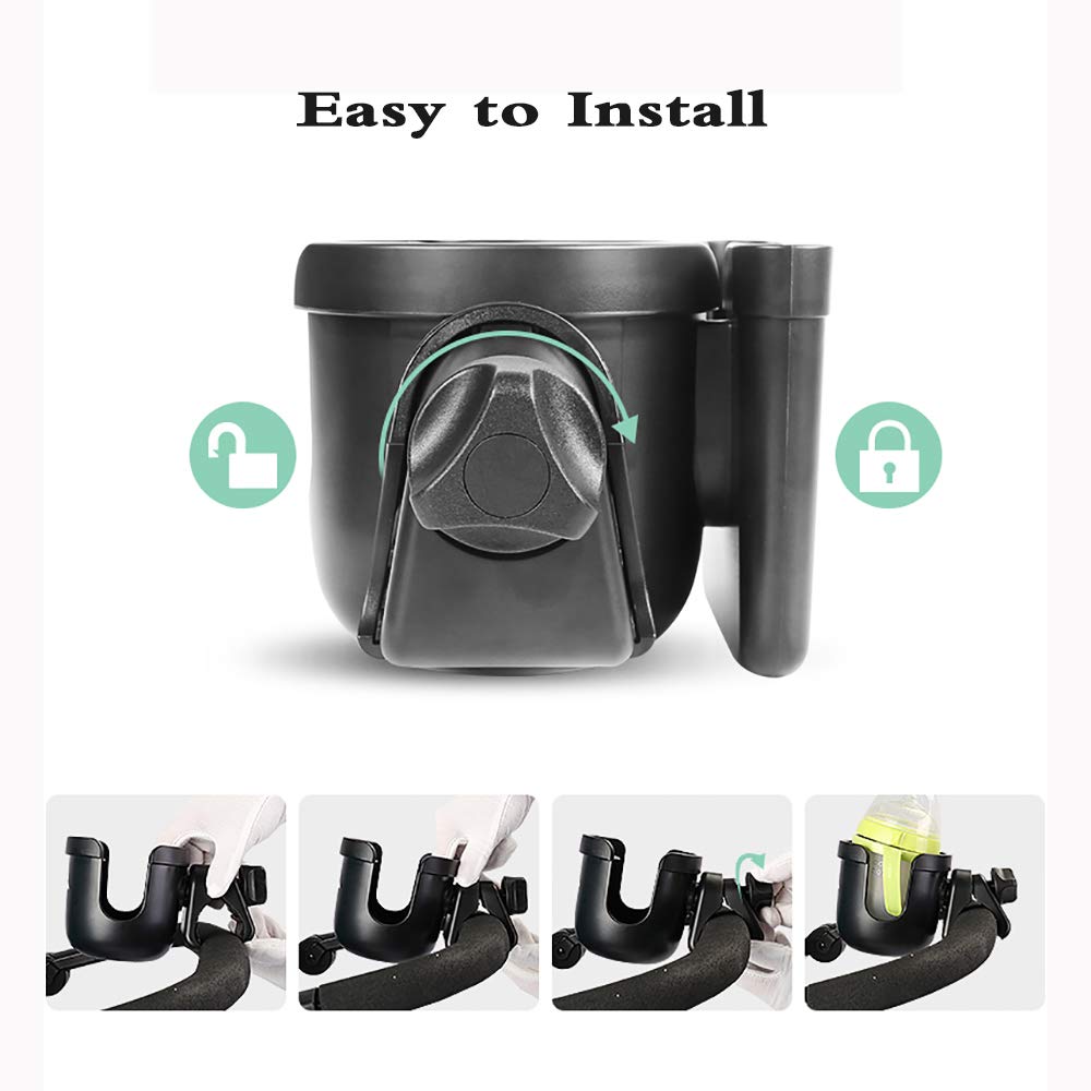 Stroller Cup Holder - 2 in 1 Universal Cup Holder,Large Caliber Designed Cup Holder with Phone Holder, 360 Degrees Rotation Bottle Rack Holder for Baby Stroller, Buggy,Pushchair,Wheelchair, Walker: Baby