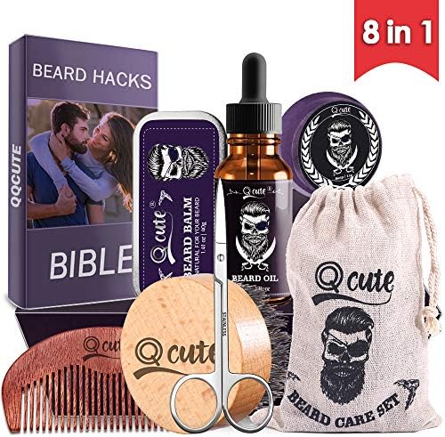 Beard Care Grooming Kit for Men - Includes Leave-in Beard Oil, Unscented Beard Balm, Beard Brush, Wood Comb, Beard Cleanser Soap, Mustache Trimming Scissors -Multi-Functional Beard Gift Set