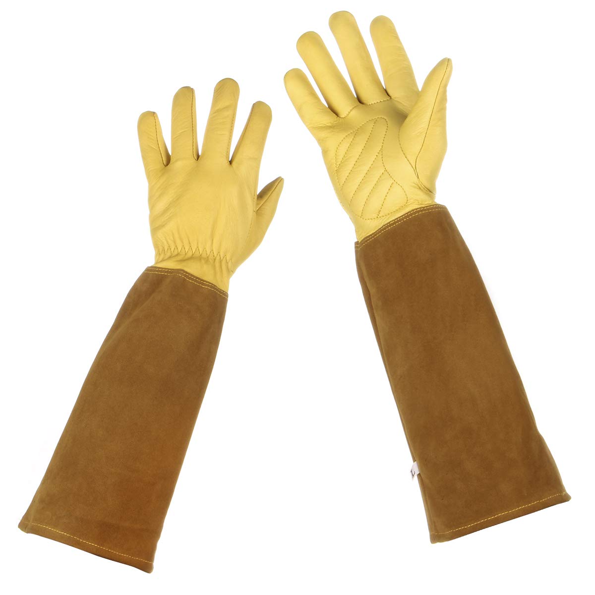 Rose Pruning Gloves, Lalafancy Thorn Proof Goatskin Leather Gardening Gloves Long Cowhide Gauntlet Protection for Men and Women (Large, Yellow)