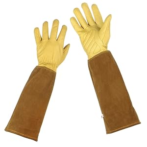 Rose Pruning Gloves, Lalafancy Thorn Proof Goatskin Leather Gardening Gloves Long Cowhide Gauntlet Protection for Men and Women (Large, Yellow)