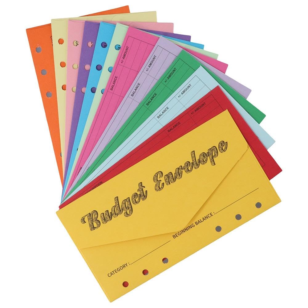 Risedot 12PCS Cash Envelopes, for Budgeting Money Envelopes, for Cash Budget Envelope Vertical Layout with Budget Sheet Cardstock