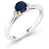 Gem Stone King Blue Sapphire and White Lab Grown Diamond Engagement Ring For Women | 925 Sterling Silver and 10K Yellow Gold | 0.64 Cttw | Wedding Engagement Anniversary Promise Ring For Women
