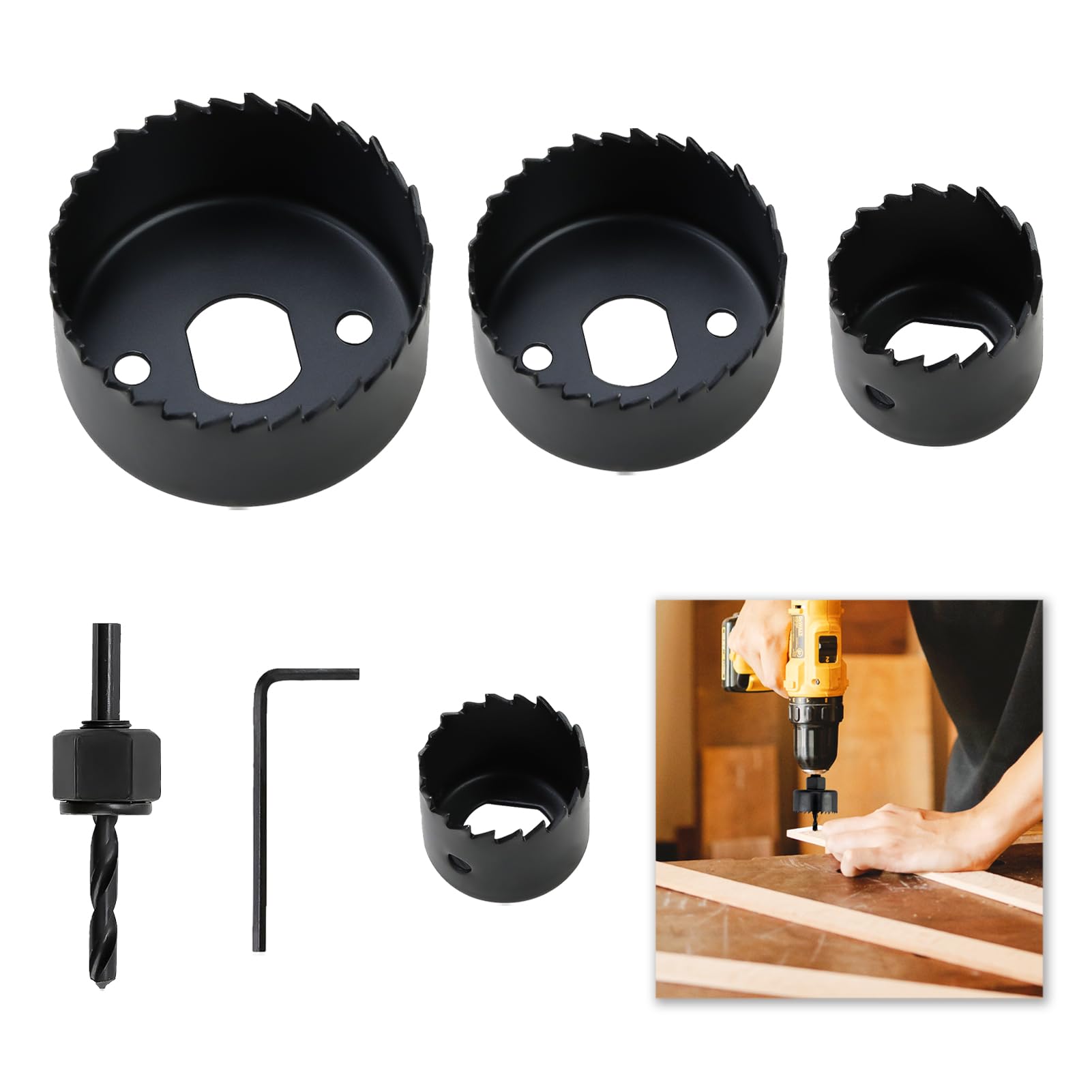 6 Pcs Hole Saw Cutter Kit, 3-5cm Hole Circular Drill Bit Kit, Mandrel & Allen Key Included, Ideal for Wood, Plasterboard & Plastic Cutting, Rustproof and Durable, Precision Cutting Tools
