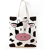 Zeghk Cute Cow Print Gifts Bag, Canvas Tote Bag for Women, Cow Gifts for Women Cows Lovers, Reusable Grocery Bags Shopping Bags
