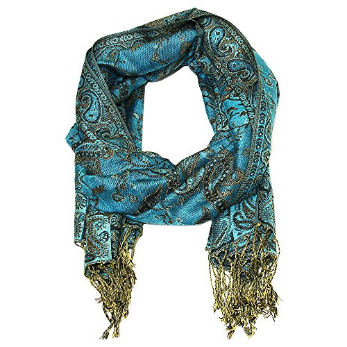 Falari Women's Woven Pashmina Shawl Wrap Scarf 80" X 27" Turquoise