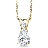 Gem Stone King 14K Yellow Gold White Moissanite Pendant Necklace for Women | 0.69 Cttw | Gemstone Birthstone | Pear Shape 7X5MM | With 18 Inch Chain