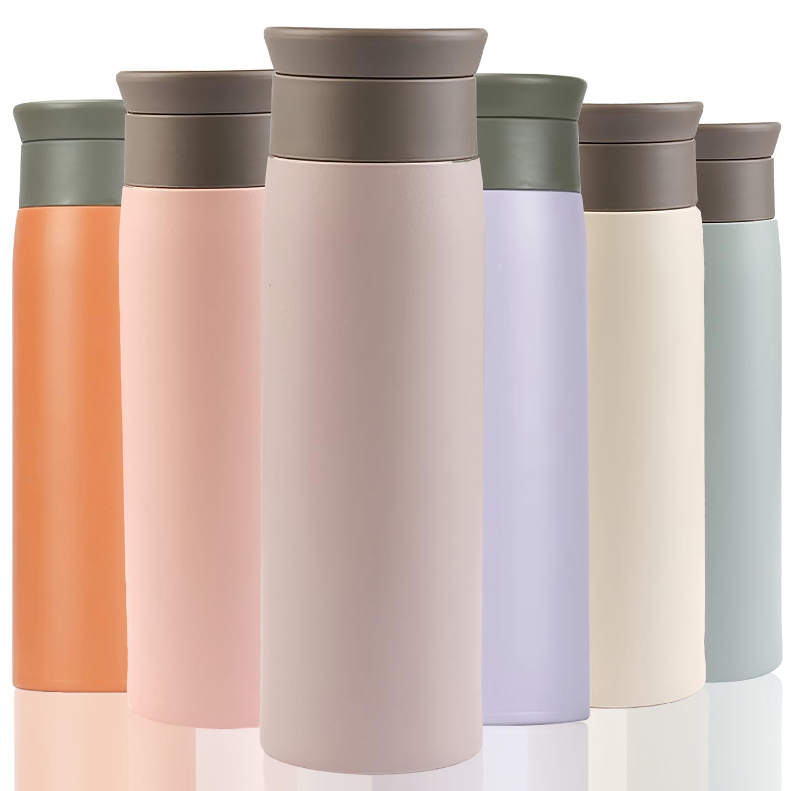 Thermal Flask for Hot Drink, 500ml Coffee Cup Travel Mug, Insulated Travel Coffee Mug, Stainless Steel Water Bottle with Filter, Leak-Proof with Hygienic Drink Opening (Light Grey)