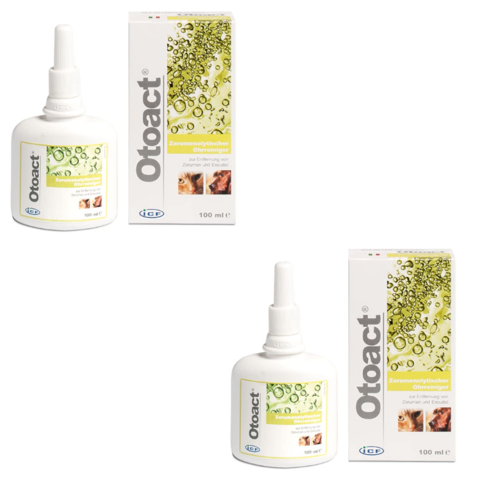 ICF OTOACT - Ear Cleaner - for Dogs and Cats - Twin Pack - 2 x 100 ml